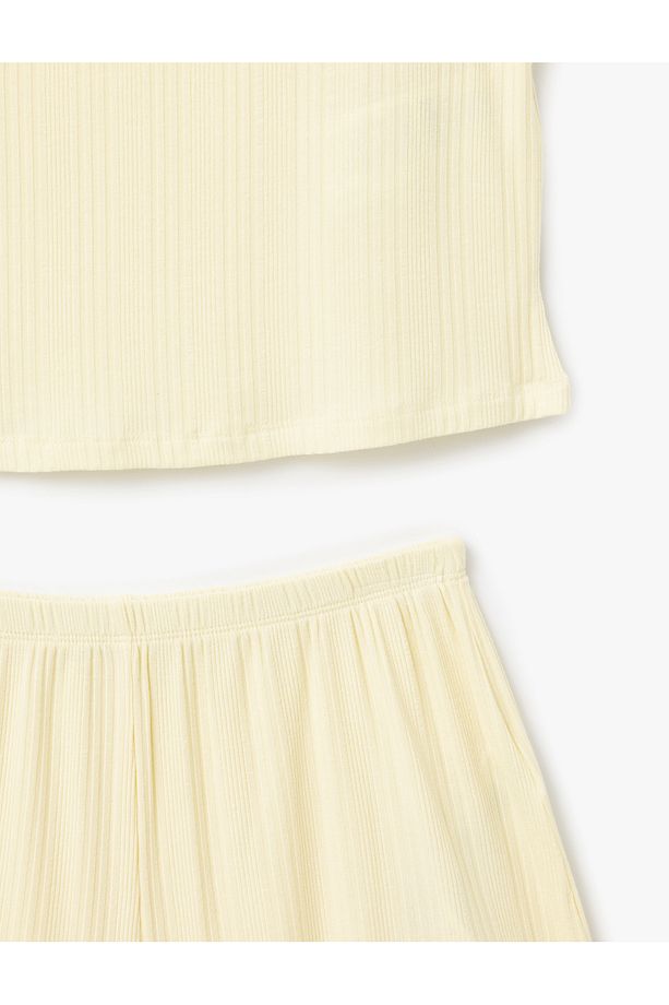 Nakış Detaylı Kısa Kollu Modal Kumaş Şortlu Pijama Takımı - 5