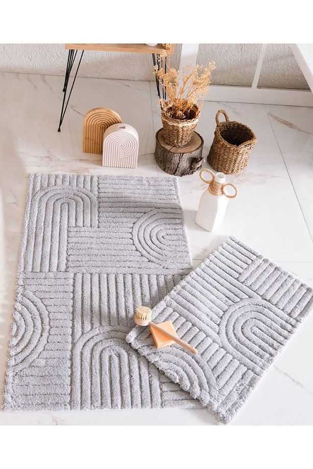 HCW Line Bej %100 Pamuk Babil 2 Parça Banyo Paspas Seti 40*60+60*100 cm - 1