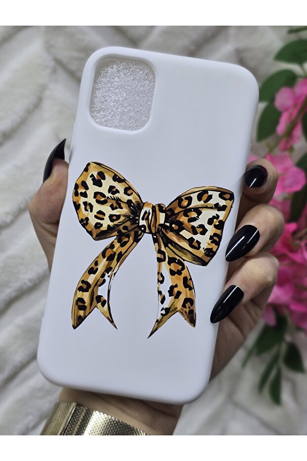 حافظة هاتف مخملية من الداخل بنمط فيونكة الفهد متوافقة مع آيفون 11 - 1