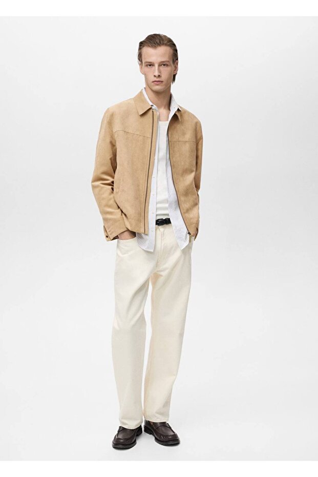 Fermuarlı süet görünümlü ceket - 2