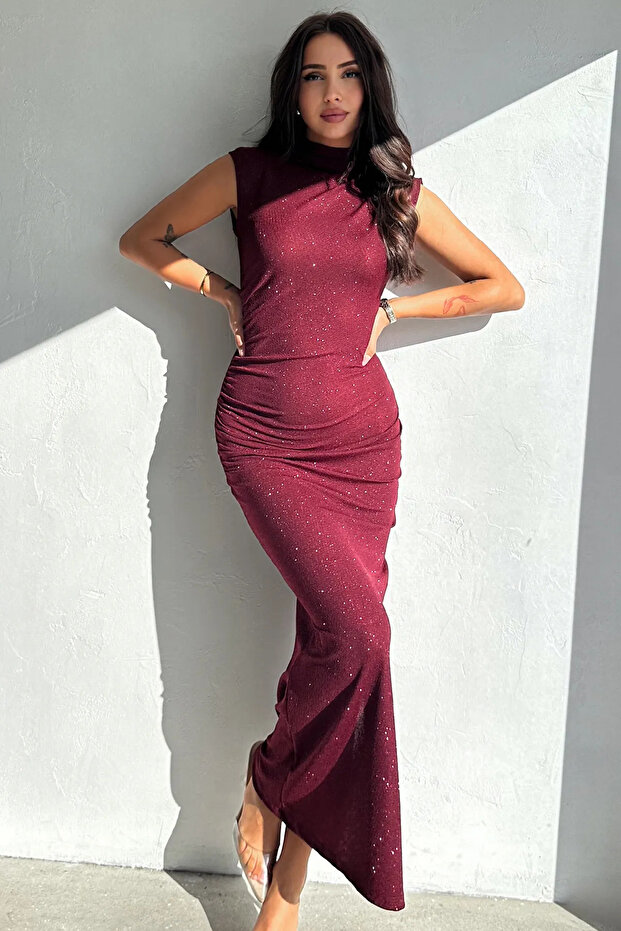 Drapeli Midi Boy Sim Detaylı Elbise - 6