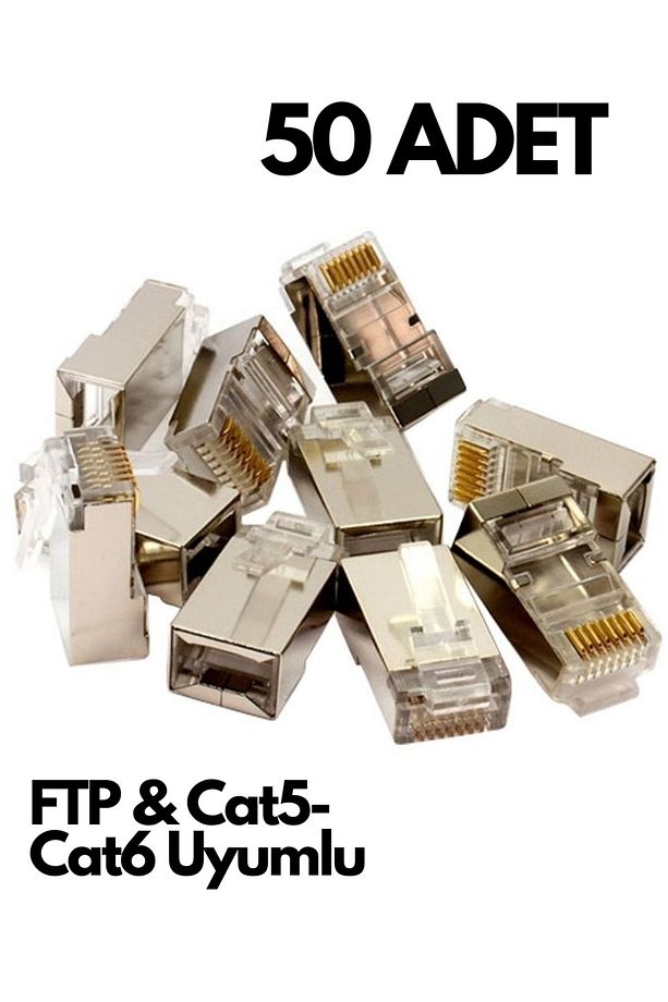 50 Adet Metal RJ45 Cat5 / Cat6 8P8C Ethernet Konnektör Jak | Dayanıklı ve Yüksek Hızlı Ağ Bağlantıs - 1
