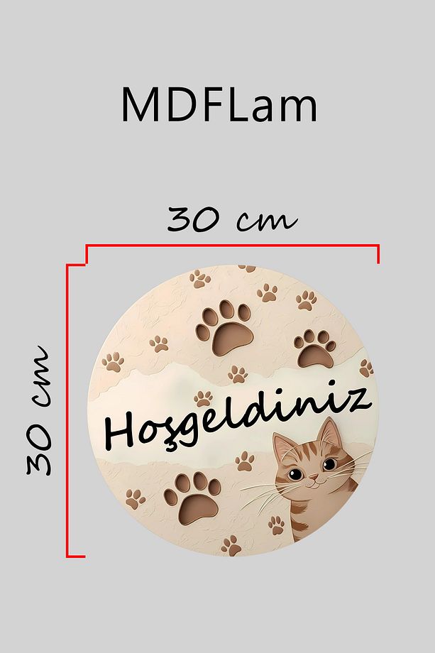 Modern Dijital Baskı Ahşap Bej Tek Pati Kedi Kapı Süsü - 3