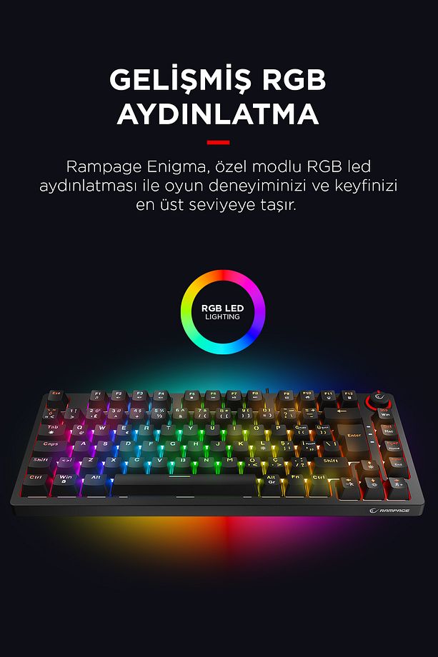 ENIGMA 75 RGB Aydınlatmalı Red Switch Kompakt Dizilim Gaming Mekanik Oyuncu Klavyesi Siyah - 3
