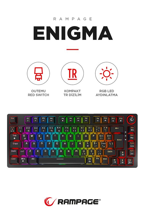 ENIGMA 75 RGB Aydınlatmalı Red Switch Kompakt Dizilim Gaming Mekanik Oyuncu Klavyesi Siyah - 1