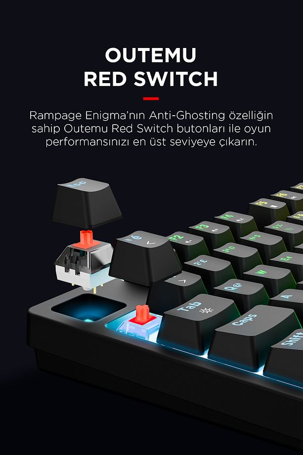 ENIGMA 75 RGB Aydınlatmalı Red Switch Kompakt Dizilim Gaming Mekanik Oyuncu Klavyesi Siyah - 4