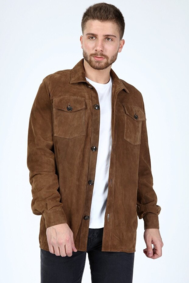 Düğmeli Süed Gömlek - 3