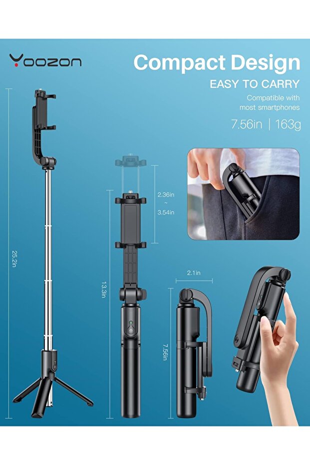 عصا سيلفي ثلاثية القوائم تعمل بالبلوتوث – قابلة للتمديد مع جهاز تحكم عن بعد لأجهزة iPhone وGalaxy وHuawei والمزيد - 2
