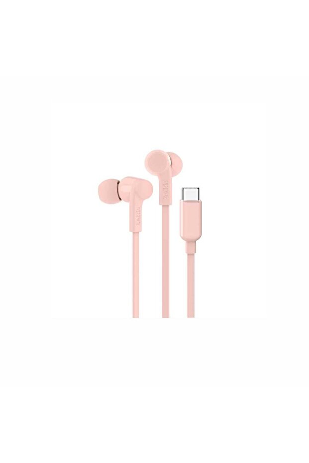 سماعات أذن USB-C مع محدد مستوى صوت قابل للتعديل باللون الوردي