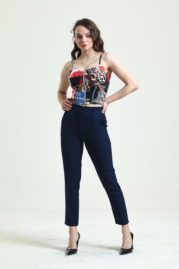 Pantolon - Bilekte Atlas Kumas Pantolon | Pnt19003 Lacıvert - 7