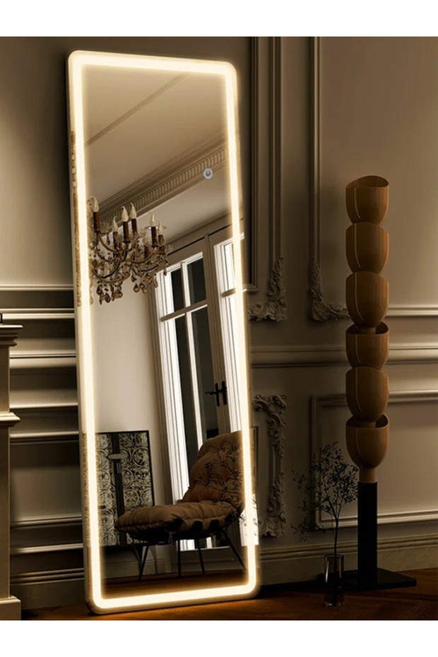 Extra Large Mirror With Elegant Design,170x50cm,with Front Lighting,black Metal Frame And Backstand - 6