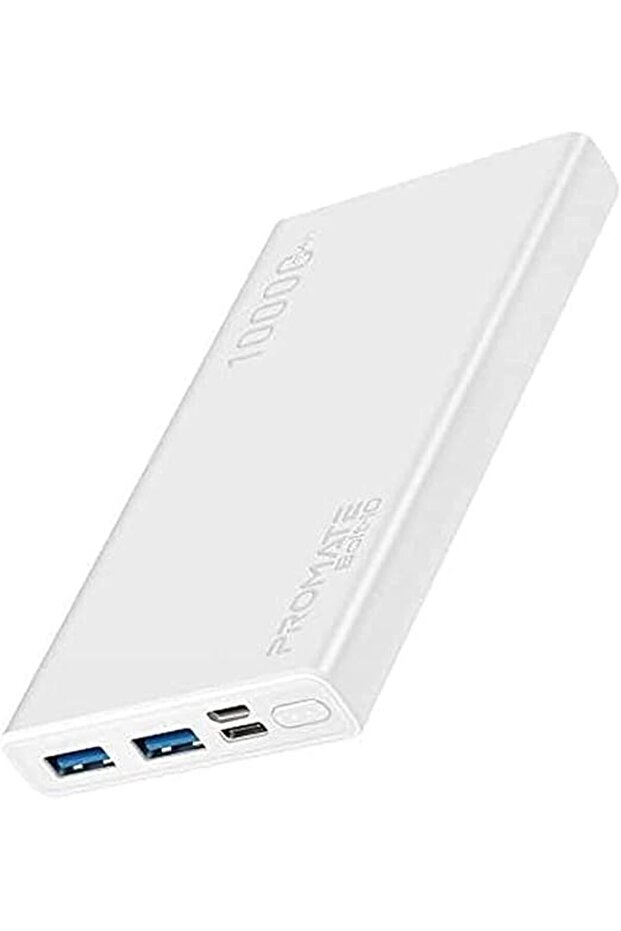 10000mAh Portable Charger, Dual USB, 2.0A, USB-C, Overcharge Protection, Bolt-10 (White)