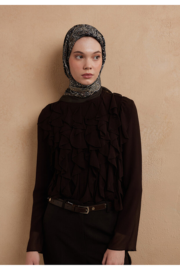 هيلين نمط مناديل النسيج البني - 2