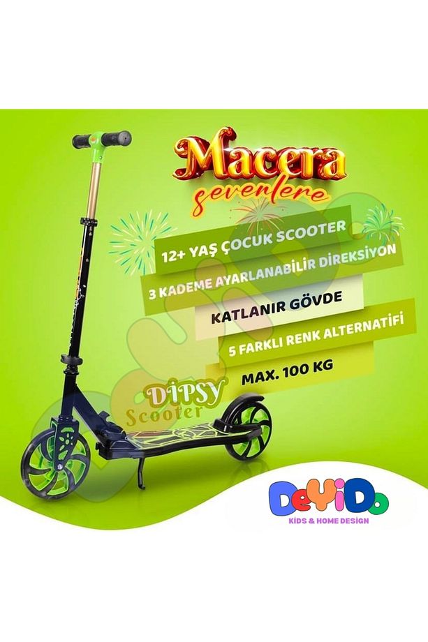 12 Yaş ve Üzeri 2 Dev Tekerlekli Frenli Katlanabilir Yükseklik Ayarlı Scooter Eğlenceli Çocuk Kaykay - 1