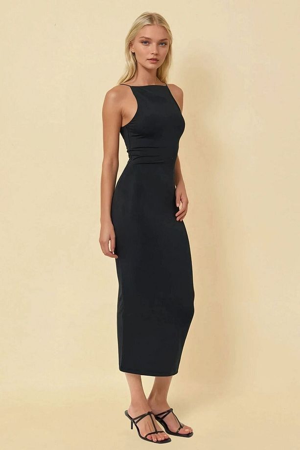 Halter Yaka Bodycon Örme Midi Elbise - 3