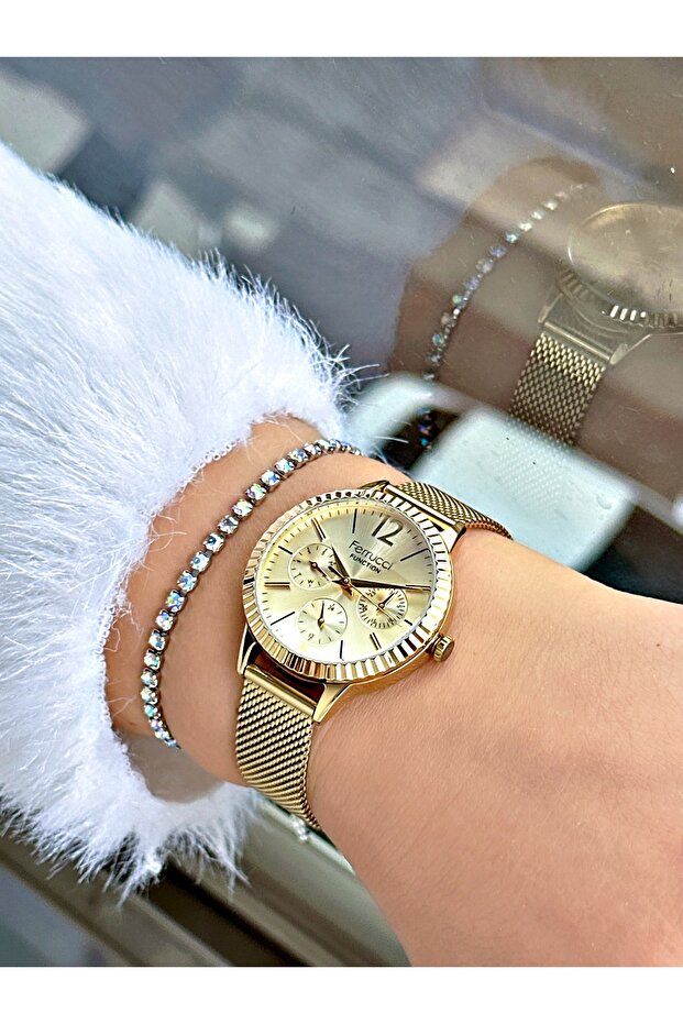 FERRUCCİ FUNCTION GOLD HASIR KADIN KOL SAATİ - 4