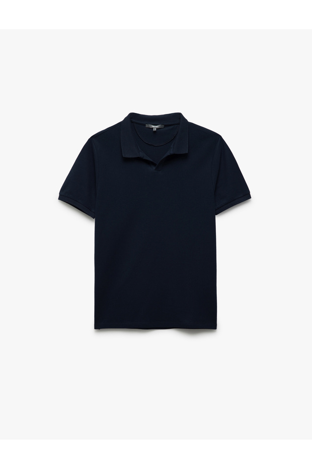Cotton Short Sleeve Pique Fabric Polo Neck Slim Fit T-Shirt