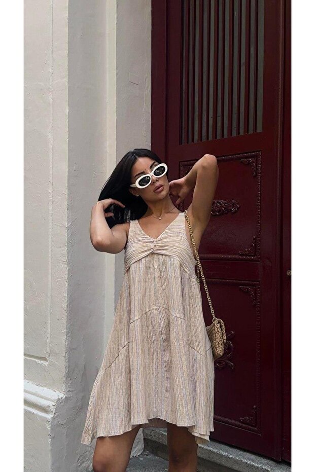 Women's Strappy Draped Cream Dress
