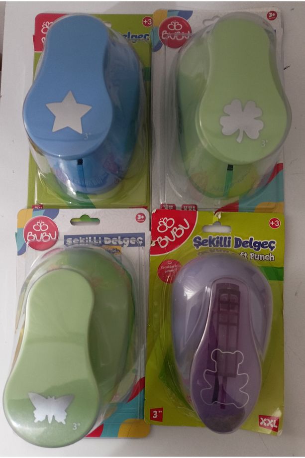 Bunu şekilli Delgeç 4lü set 3inclik XXL boyut Yıldız yonca kelebek ayıcık - 1