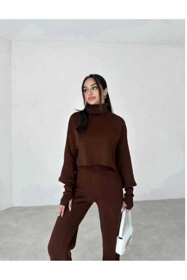 Women's High Waist Knitwear Set Brown