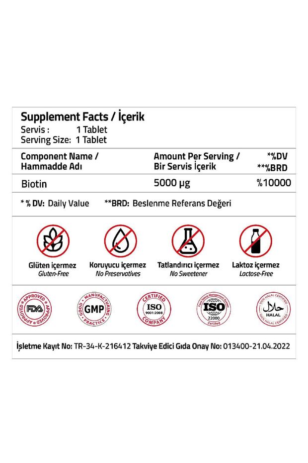 Biotin 5000 Mcg 60 Tablets - 3