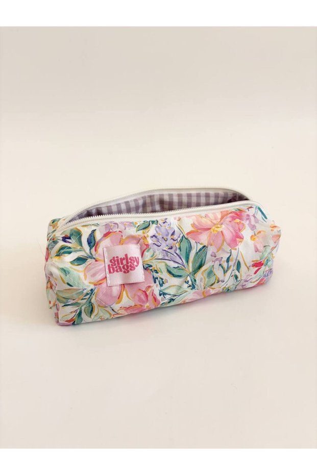 Lilac Pink Floral Single Eyed Pen Holder Washable Zippered School Pencil Case Pink Pen Holder