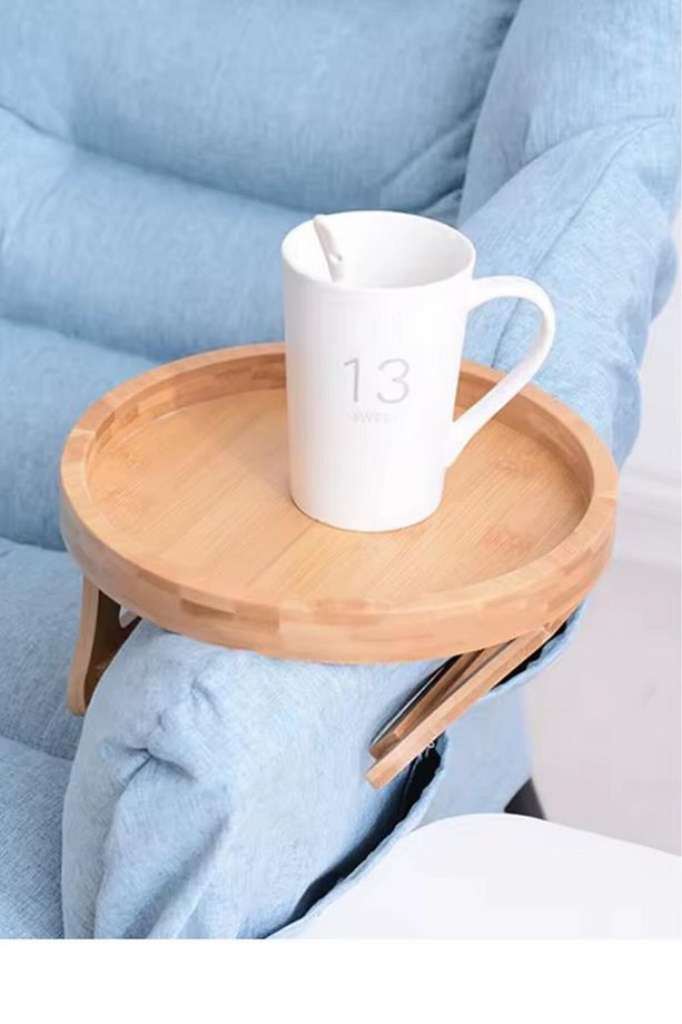 Bambu Katlanabilir Ayaklı Koltuk Kolu Keyif Servis ve Sunum Tepsisi 25 Cm Yuvarlak - THN76 - 2
