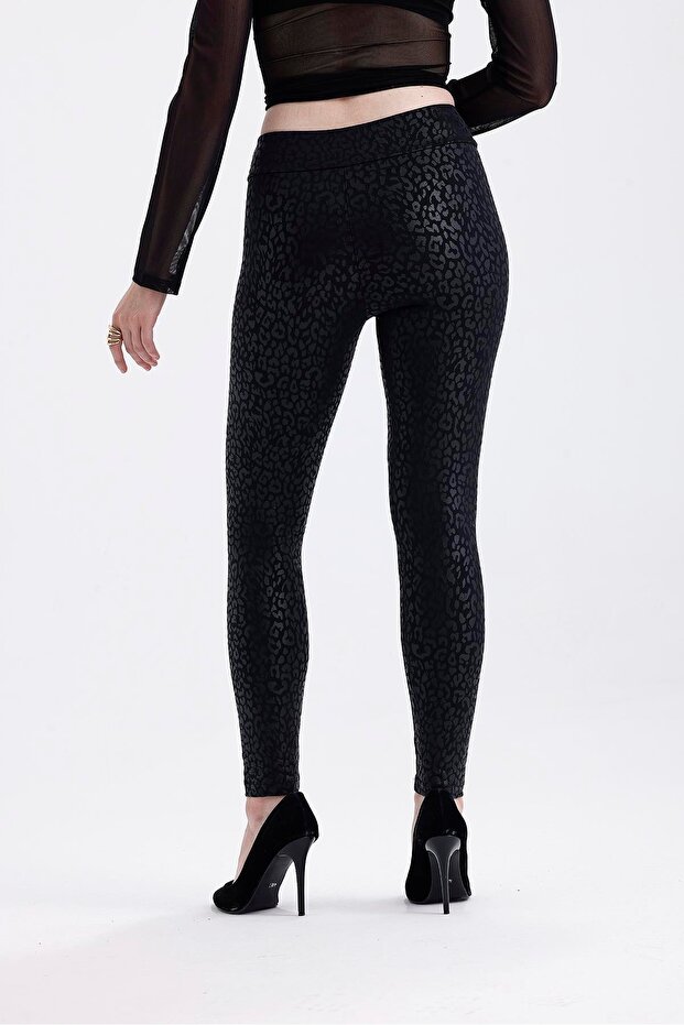 Devore Deri Tayt-SİYAH - 8