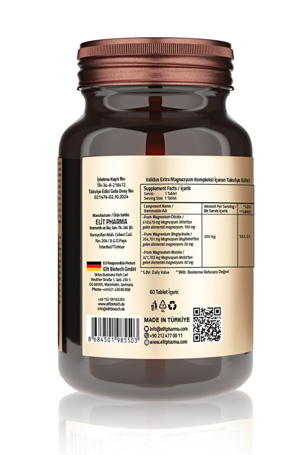 Magnezyum Complex Bisglycinate Sitrat Malat 200 Mg 60 Tablets - 2