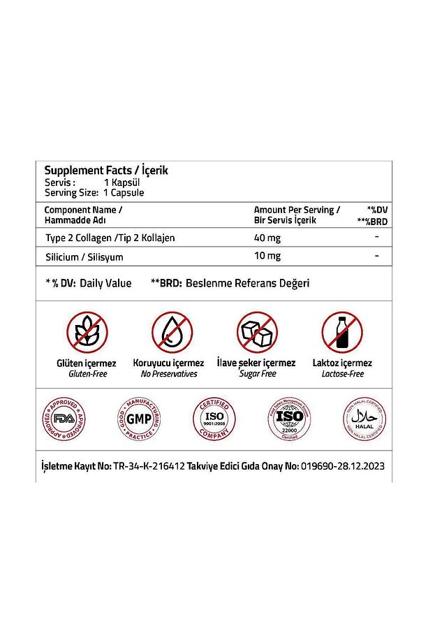 Type 2 Collagen 40 Mg (UC2 PATENTED) Silicium 10 Mg (ORGONO POWDWER PATENTED) 30 Capsules - 3