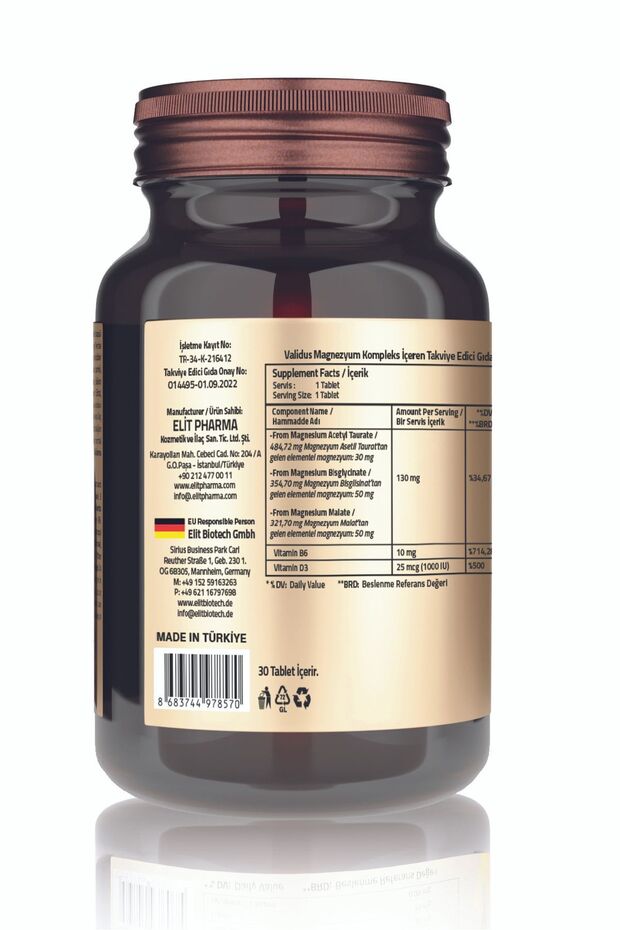 Magnezyum Complex Bisglycinate Taurat Malat Vitamin B6 Vitamin D3 1000 Ünite 30 Tablets - 2