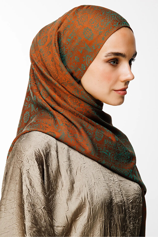 Double Sided Henna Pattern Shawl Cinnamon - Emerald - 3
