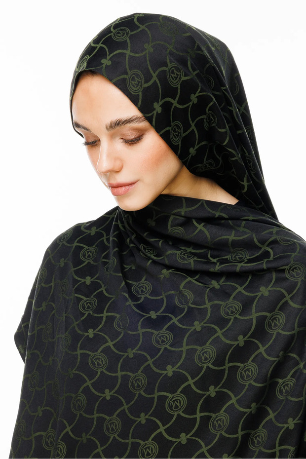 Marrakech Pattern Double-Sided Shawl Black-Khaki - 3