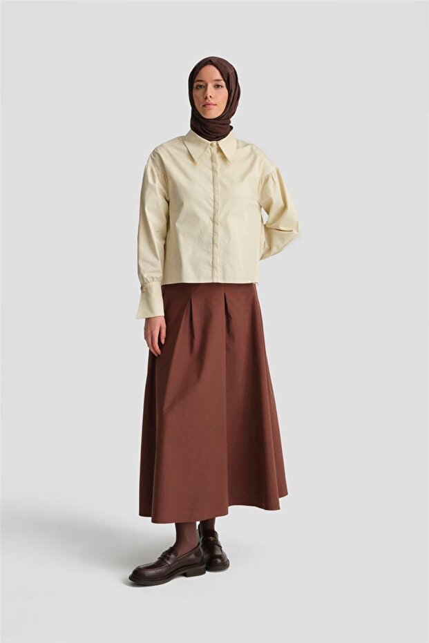 قميص كتان فلوش بياقة مدببة 24k3602 Moonstone