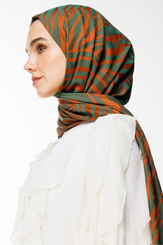 Riad Pattern Double Sided Shawl Cinnamon-Emerald