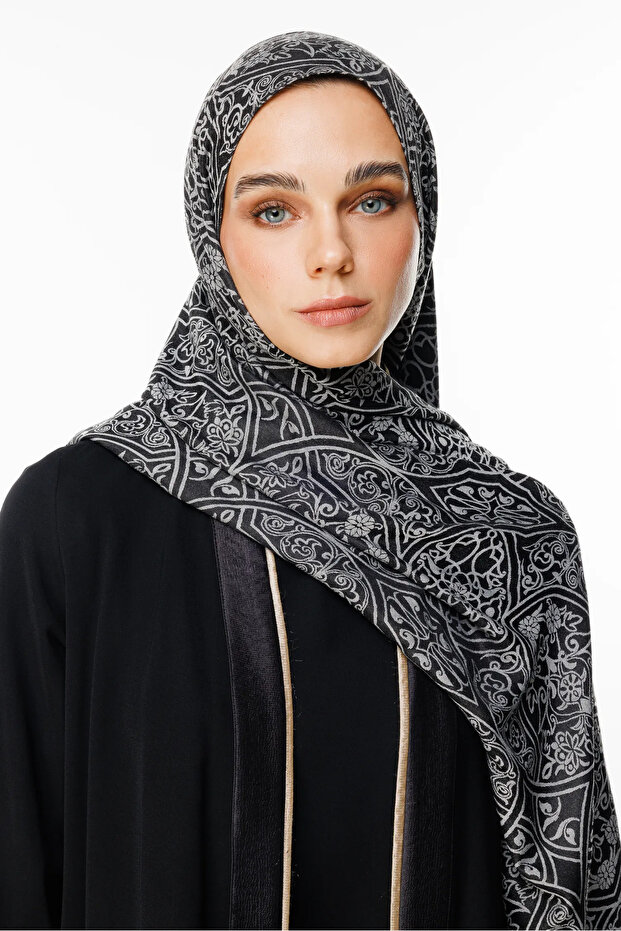 Morocco Pattern Double Sided Shawl Black-Black - 3
