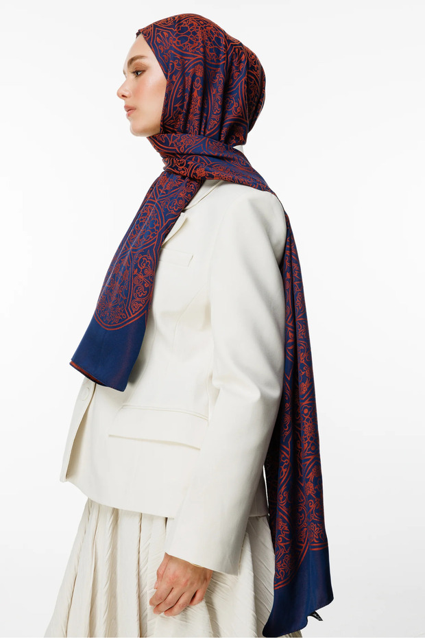 Morocco Pattern Double Sided Shawl Navy Blue-Ceap Shell - 2