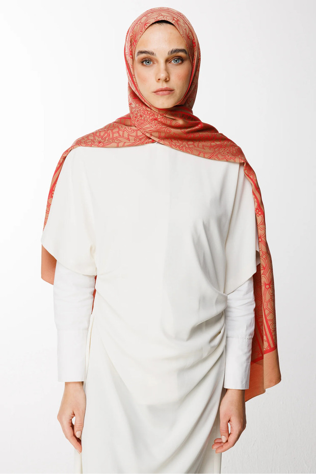 Lavin Pattern Double Sided Shawl Mink-Red