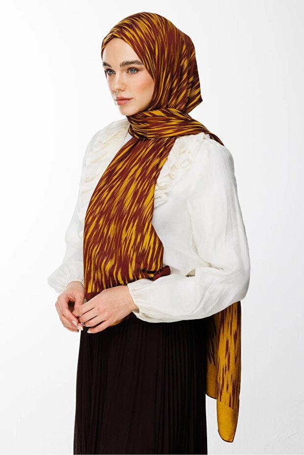 Selis Pattern Double Sided Shawl Plum-Yellow - 3