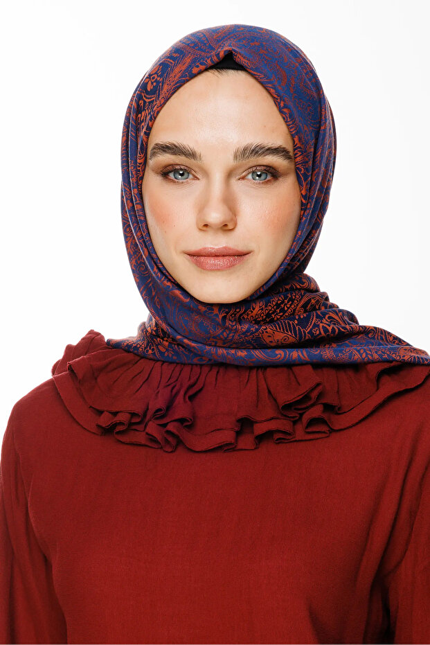 Velora Pattern Double-Sided Shawl Navy Blue-Onion Shell - 1