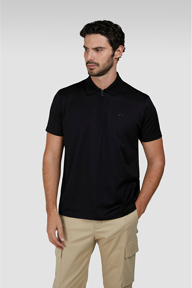 Men's Polo Collar Regular Fit Cotton Short Sleeve Black1 Polo Collar T-Shirt 24411249-11D