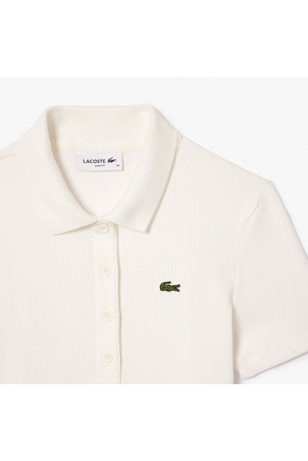 L.12.D Kadın Slim Fit Organik Pamuk Beyaz Polo - 6