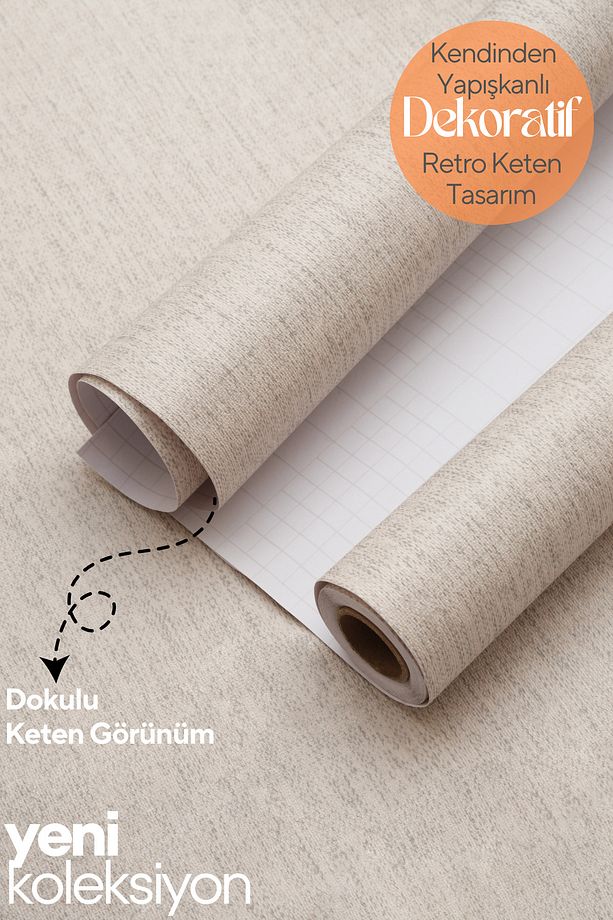 Kendinden Yapışkanlı Dokulu Keten Görünümlü Duvar Kağıdı Mutfak Dolap Kaplama - 1
