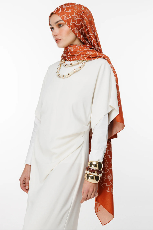 Marrakech Pattern Double Sided Shawl Cinnamon-Beige - 5