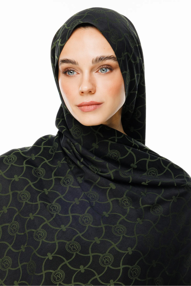 Marrakech Pattern Double-Sided Shawl Black-Khaki - 2