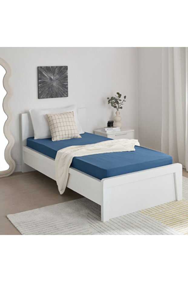 ملاءة سرير مفردة أساسية من القطن الصلب مقاس 90×200+36 سم - 8