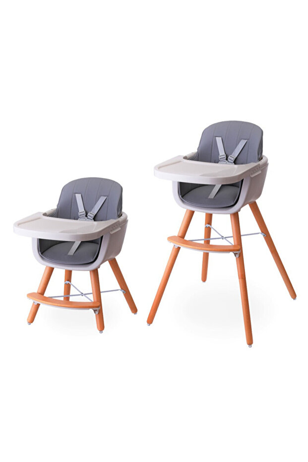 Premium Dual Height Wooden High Chair - Grey