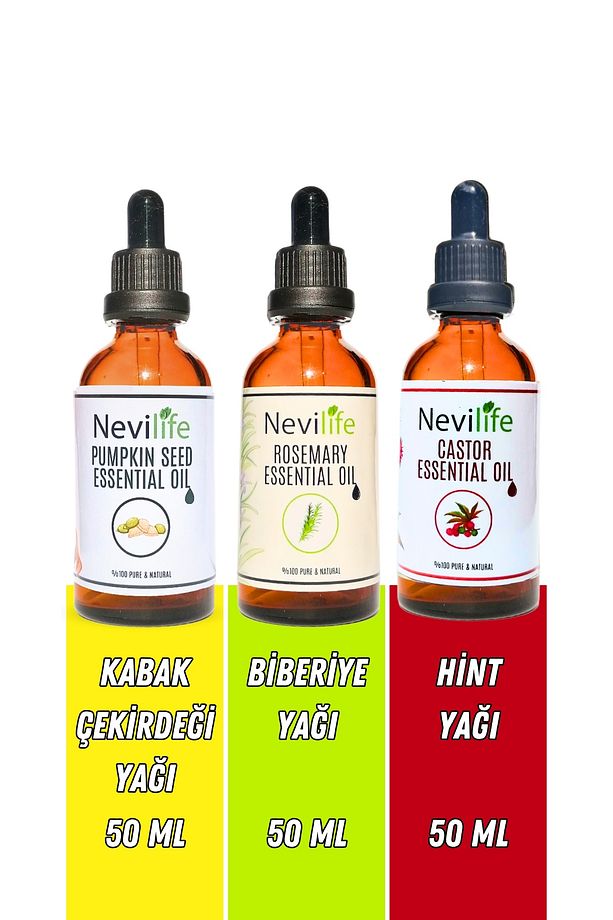 Organik Biberiye, Hint, Kabak Çekirdeği Yağı Seti 20ml - Saç Ve Cilt Bakımı 3'lü Bitkisel Bakım - 1