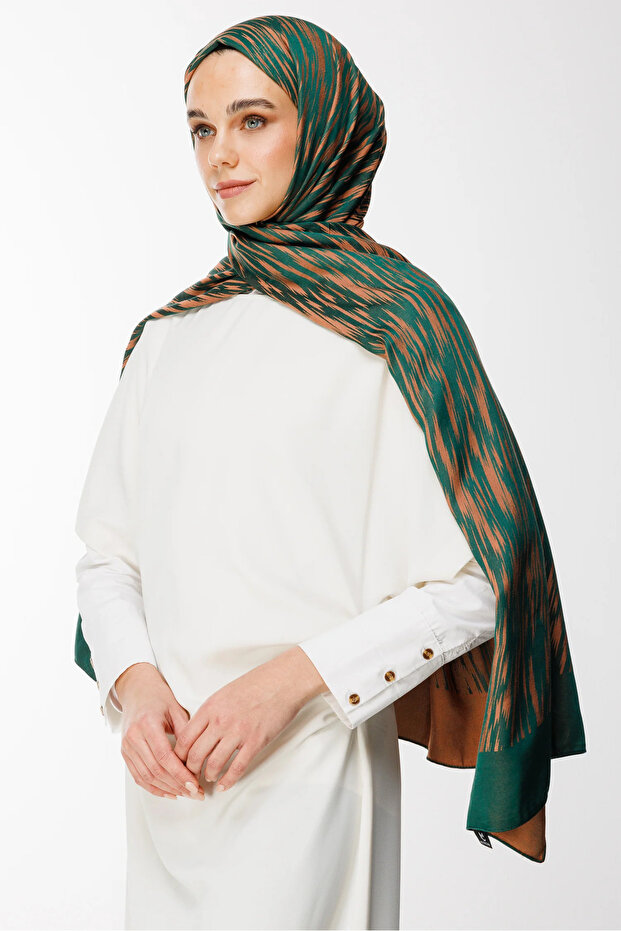 Selis Pattern Double Sided Shawl Emerald-Apricot