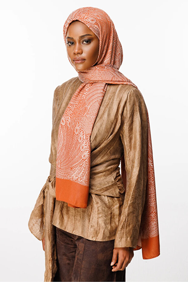 Mayra Pattern Double Sided Shawl Mink-Cinnamon